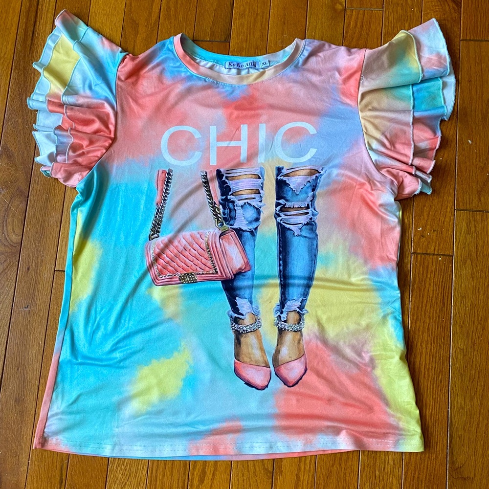 Pre-💖  TIE DYE GRAPHIC Ruffled CHIC Shirt